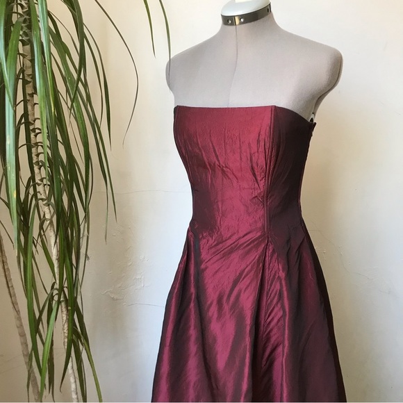 Jessica McClintock Satin Burgundy Prom Gown Strapeless Ballroom Dress Size 7 - Picture 10 of 15